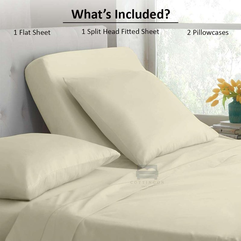 Cottingon Top Split King Sheets Set for Adjustable Bed - 4 Piece Sleep Number Bed Sheets - 100% Egyptian Cotton - 16 Inch Deep - 28 Split King - Ivory Solid - Image 4